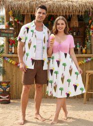 Ensemble de plage hawaïen assorti grande taille à imprimé crème glacée et noix de coco pour couples - Blanc 