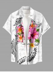 Chemise hawaïenne grande taille pour homme, imprimée de fleurs d'hibiscus, à boutons et poches. - Blanc S