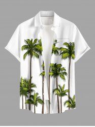 Chemise hawaïenne grande taille à imprimé cocotiers, boutons et poches pour homme - Blanc XL