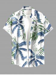 Plus Size Coconut Tree Tropical Leaf Print Buttons Pocket Hawaii Shirt For Men -  