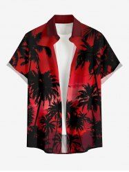 Plus Size Coconut Tree Ombre Sky Print Hawaii Button Pocket Shirt For Men -  