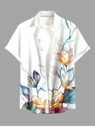 Chemise hawaïenne à imprimé de feuilles de lotus et grandes tailles avec poche boutonnée pour homme - Blanc 4XL