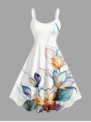 Robe hawaïenne grande taille à imprimé fleurs de lotus et feuilles - Blanc L