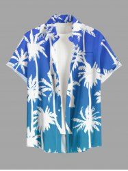 Coconut Tree Ombre Print Hawaii Button Pocket Shirt For Men - Bleu Ciel 2XL