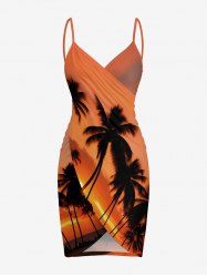 Plus Size Coconut Tree Ombre Dusk Sunset Print Hawaii Convertible Beach Cover Up -  