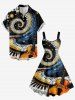 Plus Size Piano Music Symbol Spiral Galaxy Guitar Print Hawaii A Line Dress - Noir L