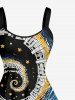 Plus Size Piano Music Symbol Spiral Galaxy Guitar Print Hawaii A Line Dress - Noir L