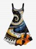 Plus Size Piano Music Symbol Spiral Galaxy Guitar Print Hawaii A Line Dress - Noir L