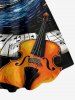 Plus Size Piano Music Symbol Spiral Galaxy Guitar Print Hawaii A Line Dress - Noir L