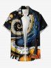 Plus Size Piano Music Symbol Spiral Galaxy Guitar Print Hawaii Button Pocket Shirt For Men -  