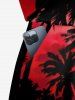 Coconut Tree Ombre Sky Print Hawaii Drawstring Pocket Romper -  