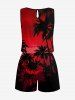 Coconut Tree Ombre Sky Print Hawaii Drawstring Pocket Romper -  