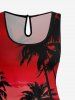Coconut Tree Ombre Sky Print Hawaii Drawstring Pocket Romper -  