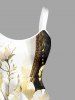 Plus Size Flowers Leaf Colorblock Print Hawaii Tank Dress -  