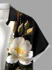 Chemise hawaïenne grande taille pour homme, à imprimé floral et feuilles colorblock, boutons et poche. - Blanc 2XL