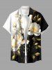 Chemise hawaïenne grande taille pour homme, à imprimé floral et feuilles colorblock, boutons et poche. - Blanc 2XL