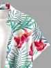 Chemise hawaïenne grande taille pour homme, à imprimé de fleurs d'hibiscus et de feuilles, avec boutons et poche. - Vert 2XL