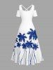 Plus Size Coconut Tree Print Cold Shoulder Crisscross Hawaii Maxi Dress -  