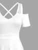 Robe longue hawaïenne à imprimé cocotier, épaules dénudées et bretelles croisées, grande taille - Blanc 6X