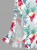 Robe hawaïenne à imprimé de fleurs d'hibiscus et de feuilles, à volants et fente cache-cœur - Vert XS