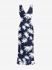 Coconut Tree Print Hawaii Ruffles Split Dress -  
