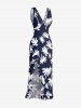 Coconut Tree Print Hawaii Ruffles Split Dress -  