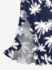 Coconut Tree Print Hawaii Ruffles Split Dress -  