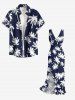 Robe hawaïenne à imprimé cocotiers et à volants fendue - Cadetblue XXXL