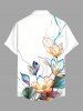 Chemise hawaïenne à imprimé de feuilles de lotus et grandes tailles avec poche boutonnée pour homme - Blanc M