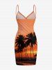 Plus Size Coconut Tree Ombre Dusk Sunset Print Hawaii Convertible Beach Cover Up - Orange XXS