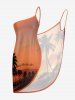 Plus Size Coconut Tree Ombre Dusk Sunset Print Hawaii Convertible Beach Cover Up - Orange XXS