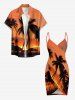 Plus Size Coconut Tree Ombre Dusk Sunset Print Hawaii Convertible Beach Cover Up - Orange XXS