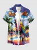 Chemise à poches boutons grande taille pour homme, imprimée avec un perroquet et un motif de fruits de mer, style Hawaï. - Pourpre  2XL