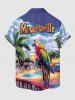 Chemise à poches boutons grande taille pour homme, imprimée avec un perroquet et un motif de fruits de mer, style Hawaï. - Pourpre  2XL