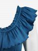 Plus Size Grommets Lace Up Ruched Ruffles Poet Sleeves Dress -  