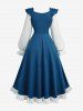 Plus Size Grommets Lace Up Ruched Ruffles Poet Sleeves Dress -  