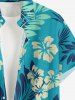 Chemise à poches boutons grande taille pour homme, imprimée de fleurs d'hibiscus et de feuilles tropicales, style hawaïen. - Turquoise L