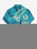 Chemise à poches boutons grande taille pour homme, imprimée de fleurs d'hibiscus et de feuilles tropicales, style hawaïen. - Turquoise L