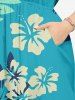 Robe midi trapèze grande taille à imprimé floral tropical et hibiscus, style hawaïen, avec poches fendues - Turquoise 3X