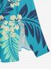 Robe midi trapèze grande taille à imprimé floral tropical et hibiscus, style hawaïen, avec poches fendues - Turquoise 3X