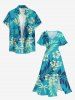 Robe midi trapèze grande taille à imprimé floral tropical et hibiscus, style hawaïen, avec poches fendues - Turquoise 4X
