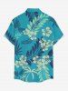 Chemise à poches boutonnées à imprimé floral tropical et feuilles d'hibiscus, grande taille, pour hommes - Turquoise 5XL