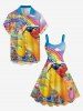 Plus Size Duck Flower Ombre Rainbow Letter Print Hawaii A Line Dress -  