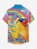 Plus Size Duck Flower Ombre Rainbow Letter Print Hawaii Button Pocket Shirt For Men - Jaune 2XL