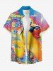 Plus Size Duck Flower Ombre Rainbow Letter Print Hawaii Button Pocket Shirt For Men - Jaune 4XL