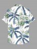 Plus Size Coconut Tree Tropical Leaf Print Buttons Pocket Hawaii Shirt For Men -  