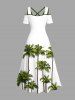 Plus Size Coconut Tree Print Cold Shoulder Crisscross Hawaii Maxi Dress -  