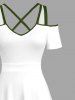Robe longue hawaïenne à imprimé cocotier, épaules dénudées et bretelles croisées, grande taille - Blanc 6X