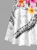 Robe longue hawaïenne à imprimé hibiscus grandes tailles, épaules dénudées et croisée - Blanc 2X