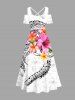 Robe longue hawaïenne à imprimé hibiscus grandes tailles, épaules dénudées et croisée - Blanc 2X